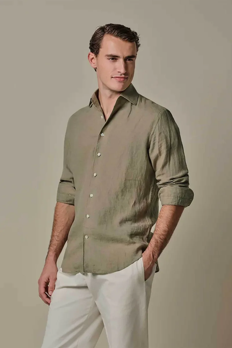 Profuomo ανδρικό λινό πουκάμισο Slim Fit - PPXH10017P Πράσινο Ανοιχτό