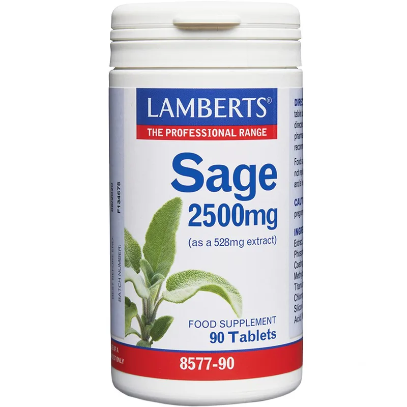 Lamberts Sage 2500mg Συμπλήρωμα Διατροφής Εκχυλίσματος Φασκόμηλου για την Αντιμετώπιση των Συμπτωμάτων της Εμμηνόπαυσης με Αντιοξειδωτικές Ιδιότητες 90tabs