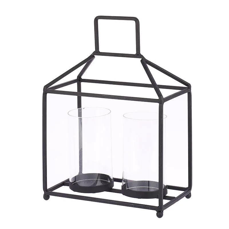Κηροπήγιο Μεταλλικό-Γυάλινο 2Θέσεων inart 23x13x33εκ. 3-70-105-0707 (Υλικό: Μεταλλικό) - inart - 3-70-105-0707