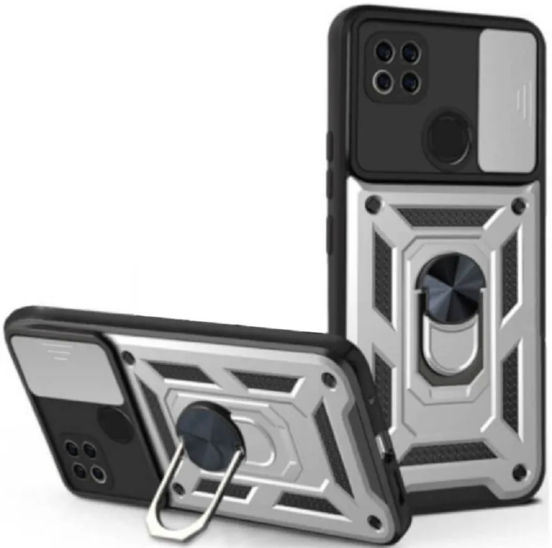 Bodycell Armor Slide - Ανθεκτική Θήκη Xiaomi Redmi 9C με Κάλυμμα για την Κάμερα & Μεταλλικό Ring Holder - Silver (5206015015229)