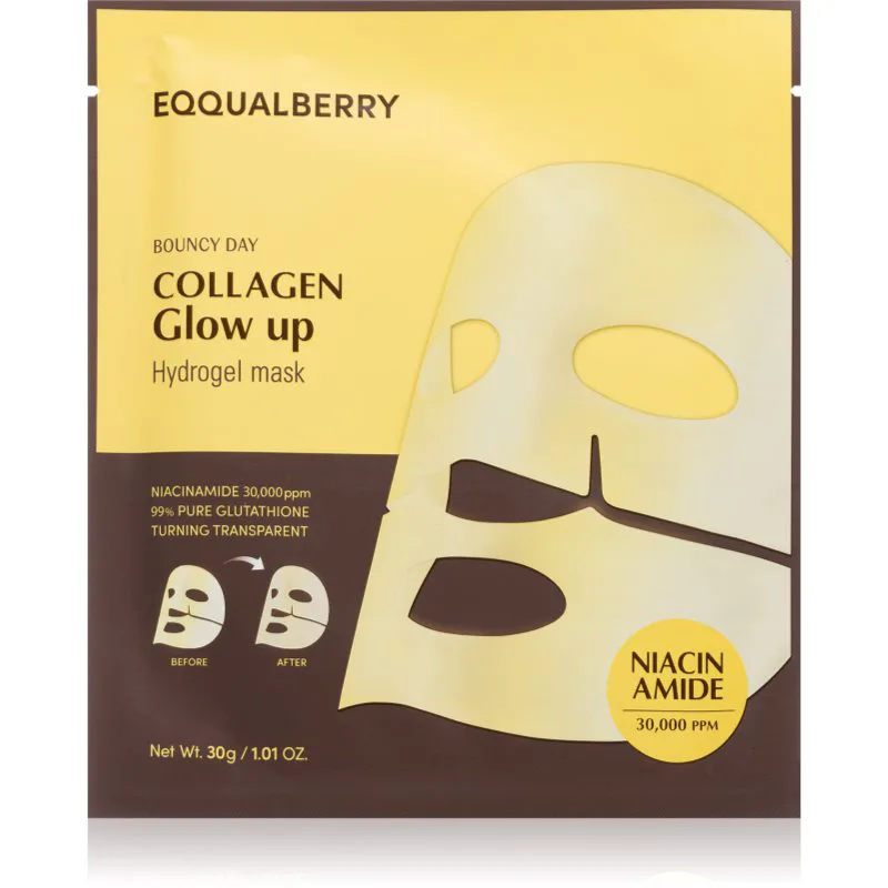 EQQUALBERRY Collagen Glow Up Hydrogel Mask φύλλο μάσκας με επίδραση την φωτεινότητα και ενυδάτωση με υφή τζέλ 30 γρ