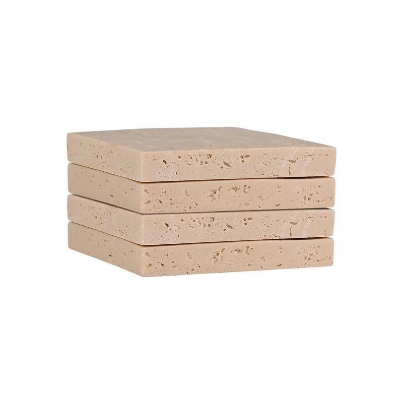 Σουβέρ Σετ 4τμχ Με Όψη Πέτρας Travertine 10x10x1,35εκ. Estia 07-36867 - estia - 07-36867