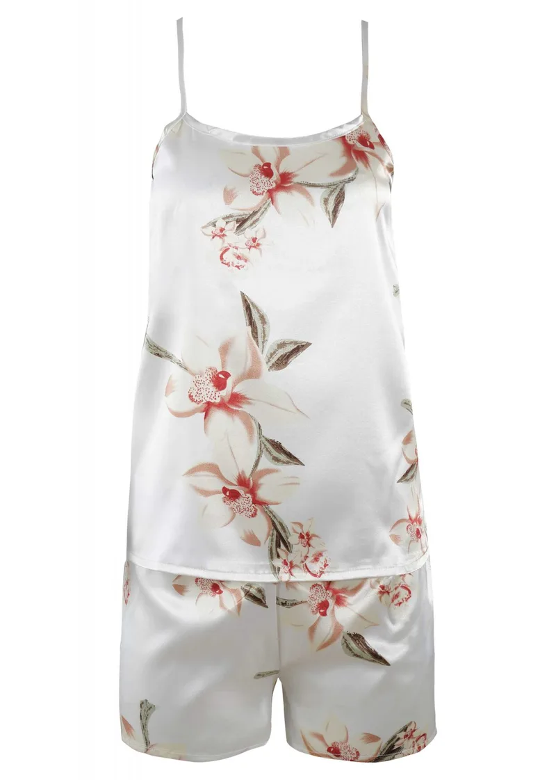 Γυναικείο baby-doll saten print flowers.Saten Collection. ΕΚΡΟΥ