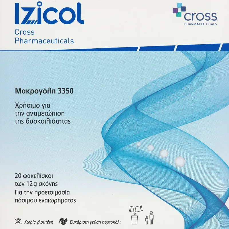 Cross Izicol Συμπλήρωμα Διατροφής με Μακρογόλη 3350 για την Αντιμετώπιση της Δυσκοιλιότητας με Γεύση Πορτοκάλι 20 Sachets