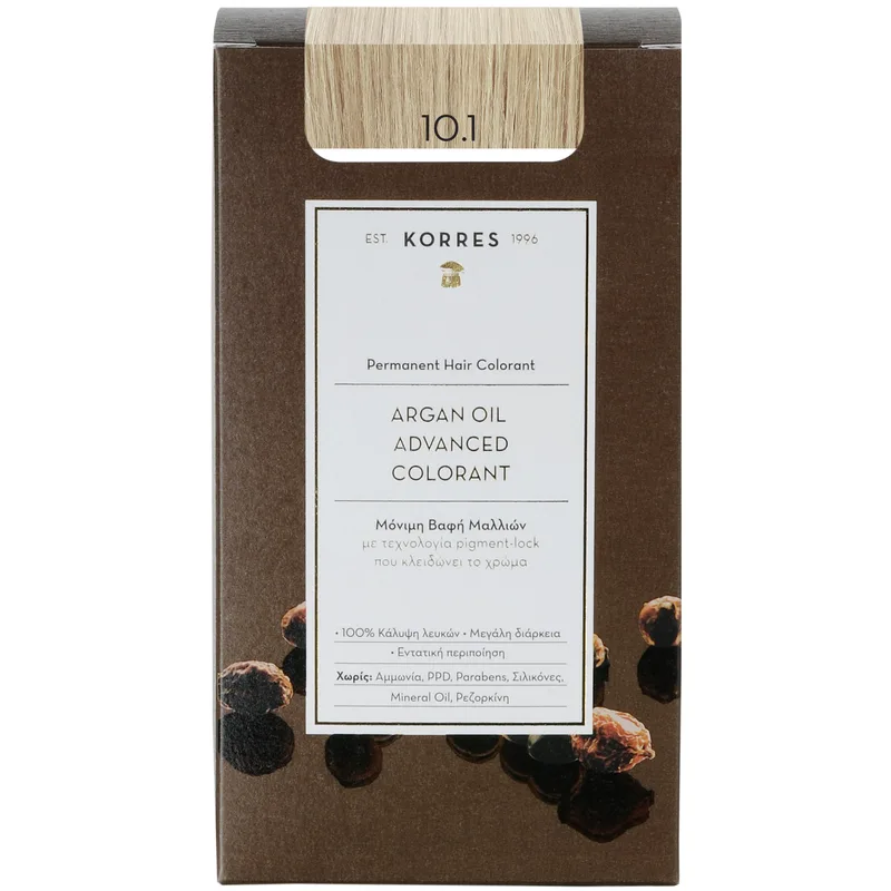 Korres Argan Oil Βαφή Μαλλιών Χωρίς Αμμωνία με Τεχνολογία Pigment-Lock που Κλειδώνει το Χρώμα 1 Τεμάχιο - 10.1 Ξανθό Πλατίνας Σαντρέ