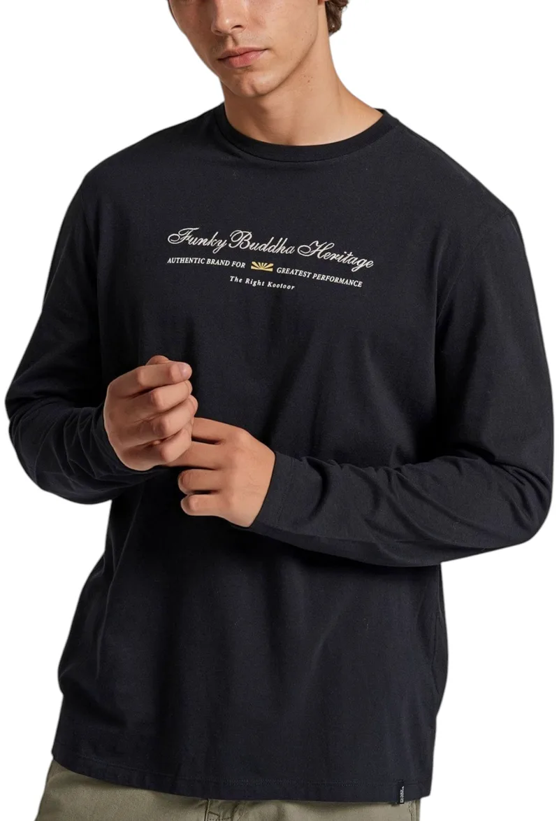 Μπλούζα Μακρυμάνικη Funky Buddha With Embroidered Logo FBM010-006-07-BLACK Ανδρικό