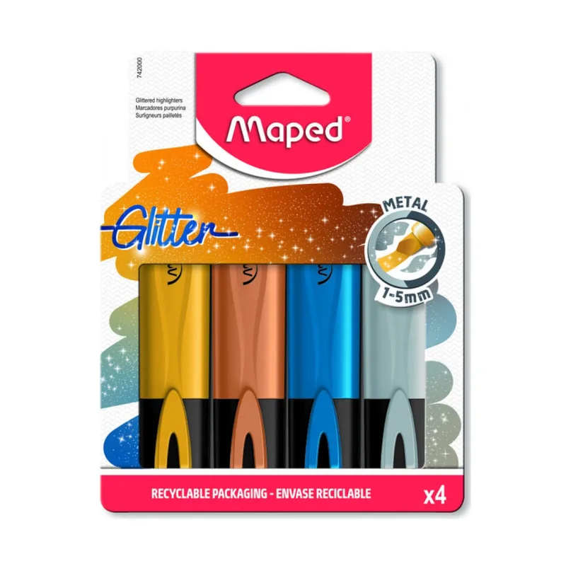 Μαρκαδόροι Υπογράμμισης Maped Glitter Metal Σετ 4 Τεμαχίων 742000