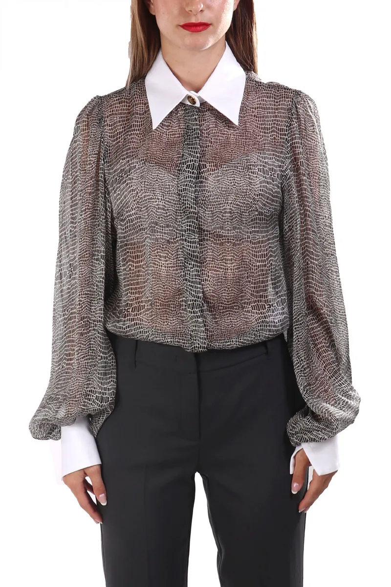 ELISABETTA FRANCHI ΠΟΥΚΑΜΙΣΟ-ΚΟΡΜΑΚΙ SLIM FIT ANIMAL PRINT ΜΑΥΡΟ-ΛΕΥΚΟ