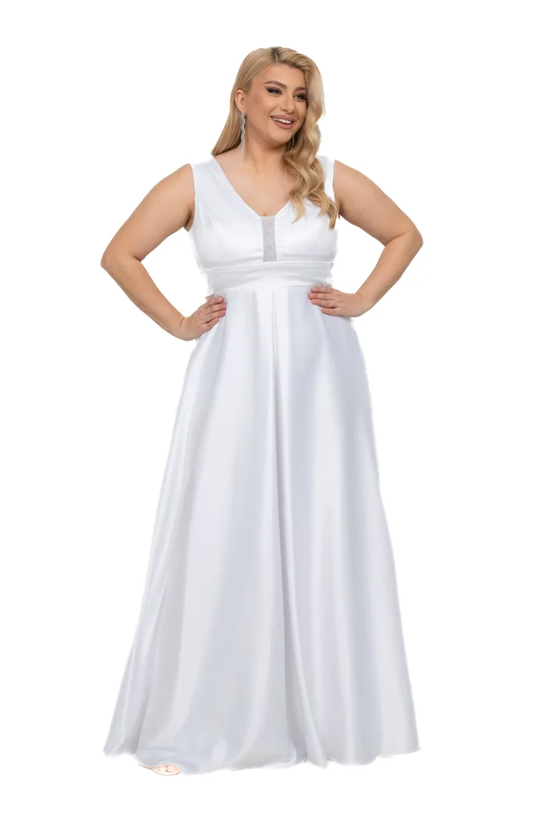 ΦΟΡΕΜΑ PLUS SIZE ΜΑΚΡΥ ΣΑΤΕΝ ΛΕΥΚΟ ΛΕΥΚΟ