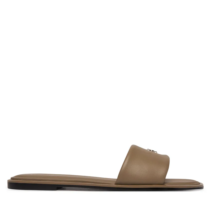 Παντόφλες Calvin Klein Round Flat Sndl Lth Bar Hw 2 HW0HW02925 Μπεζ