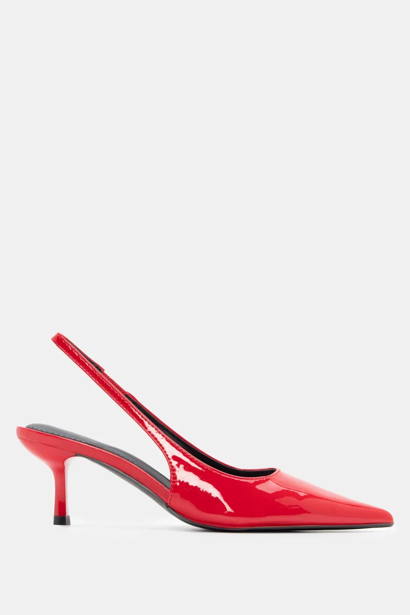 Γόβες Μυτερές Slingback με Λάστιχο - Κόκκινο-Λουστρίνι