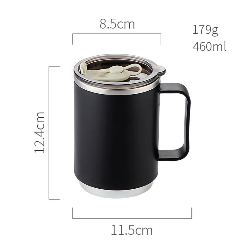 Ανοξείδωτη Κούπα Θερμός 460ml με Λαβή και Καλαμάκι Μαύρο