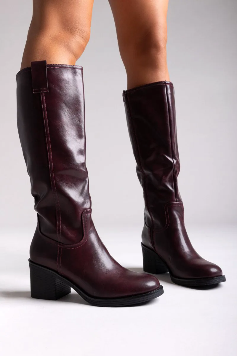 MARQUIIZ Casual Boots with Low Block Heel Zipper - 5820 - Burgundy Matte