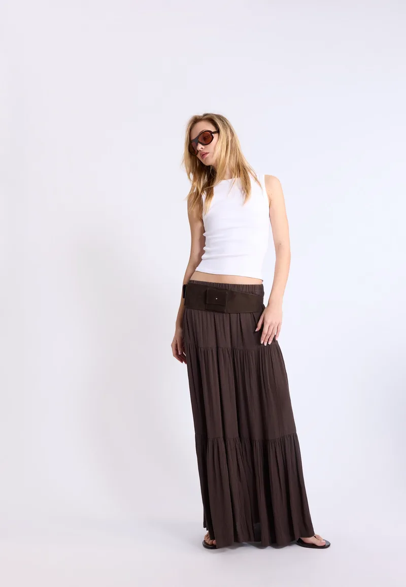 Stradivarius Μίντι Φούστα Boho Καφέ S