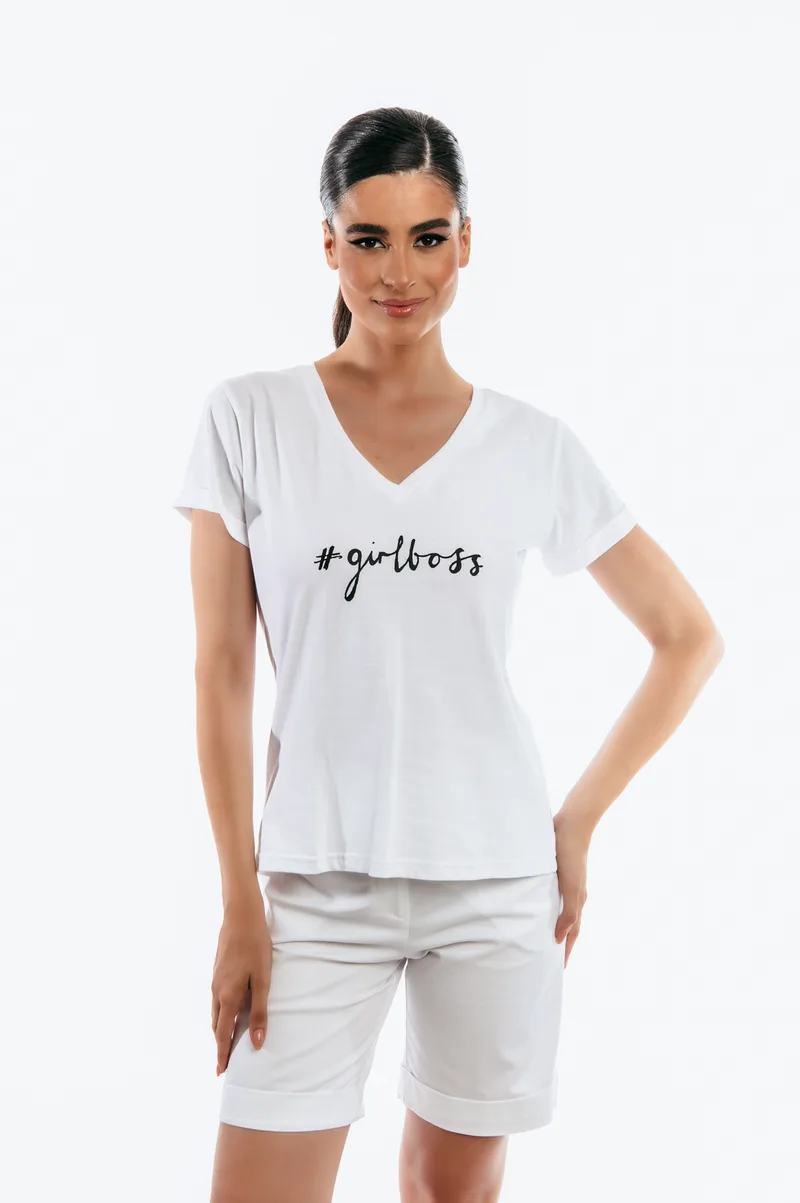 ΜΠΛΟΥΖΑ ΚΟΝΤΟΜΑΝΙΚΗ ΜΕ ΣΤΑΜΠΑ GIRL BOSS Ασπρο
