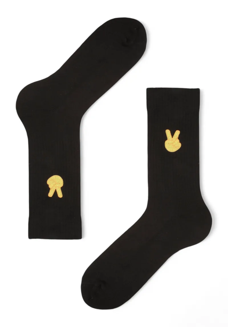 Κάλτσες Unisex Rib με κέντημα Soma Peace SSU02-5-Μαύρο