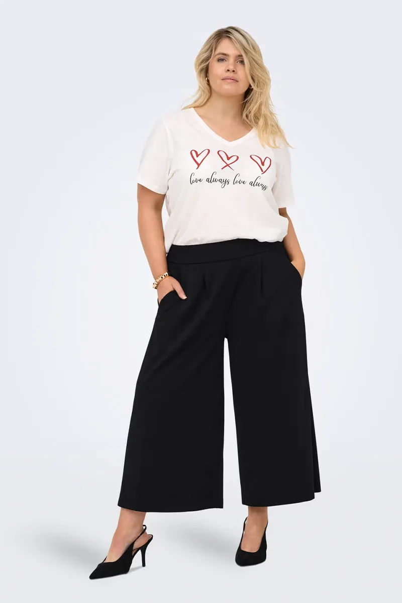 Ζιπ κιλότ με πιέτες σε μαύρο χρώμα plus size