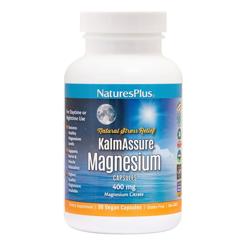 Natures Plus KalmAssure Magnesium 400mg, 90veg.caps,Συμπλήρωμα Διατροφής Μαγνησίου Κιτρικής Μορφής Υψηλής Απορροφησιμότητας για την Καλή Υγεία Οστών, Μυών, Νευρικού Συστήματος & Χαλάρωση