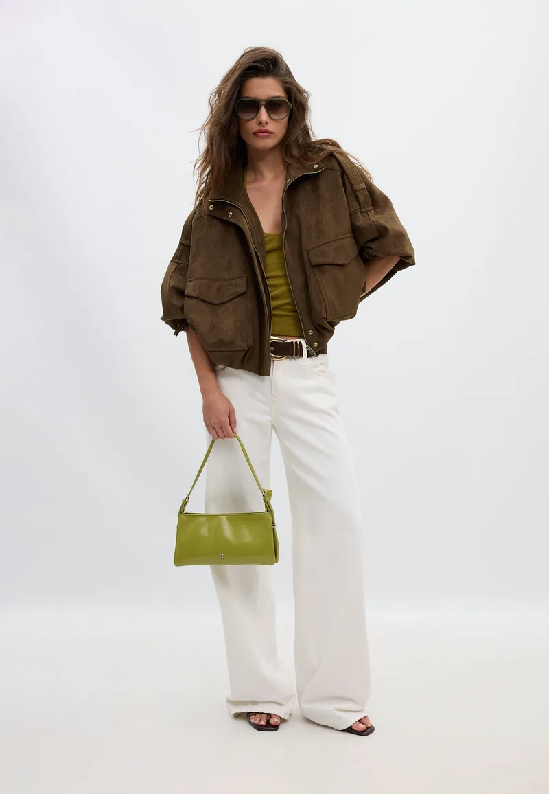 Stradivarius Oversize Τζάκετ Από Συνθετικό Σουέντ Καφέ M