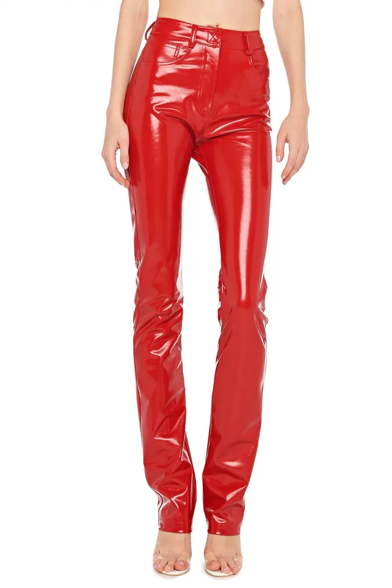 NORMA KAMALI ΠΑΝΤΕΛΟΝΙ HIGH WAIST BOOT LEG JEAN FAUX LEATHER ΚΟΚΚΙΝΟ