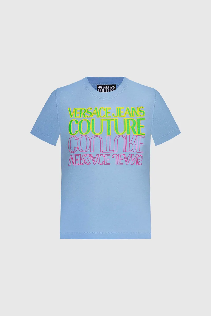 Versace Jeans Couture γυναικείο T-shirt μονόχρωμο βαμβακερό με πολύχρωμο logo print - 76HAHC01CJ01C