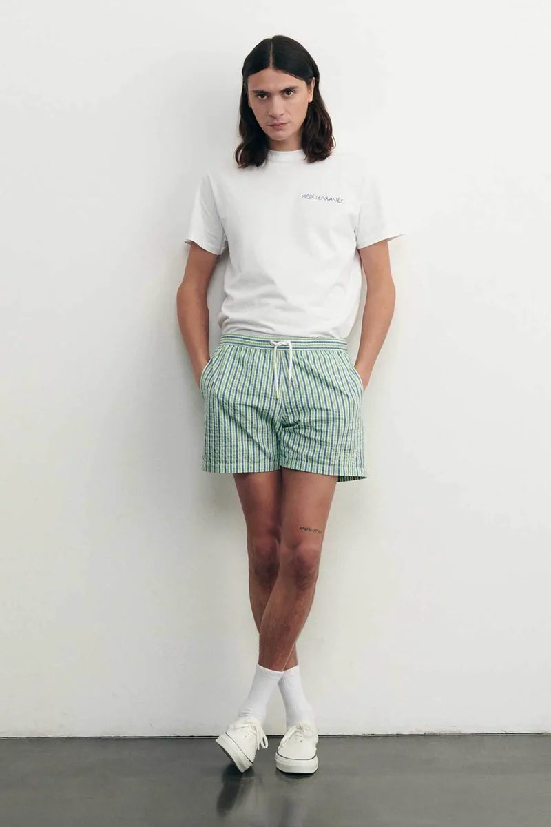 Maison Labiche ανδρικό μαγιό με ριγέ σχέδιο "Mailot Out Of Office" - SMMAILLOTOUTOF Πράσινο Ανοιχτό