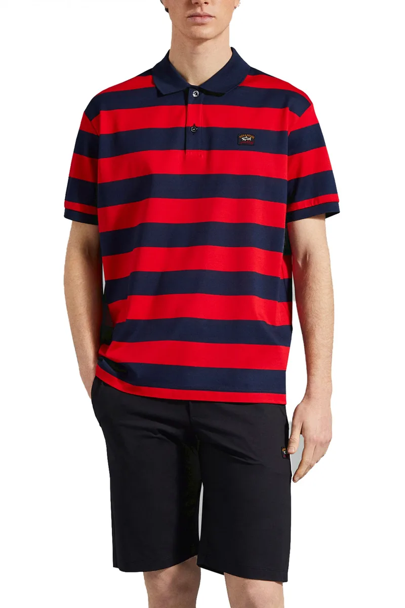 PAUL&SHARK POLO LOGO DOUBLE MERCERIZED ΡΙΓΕ KOKKINO-ΜΠΛΕ