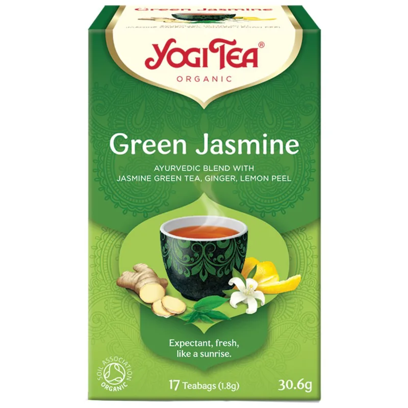 Yogi Tea Green Jasmine Ρόφημα Βοτάνων με Αρωματικά Άνθη Γιασεμιού & Τζίντζερ για Τόνωση του Οργανισμού 17 Teabags (17 Φακελάκια x 1,8g)