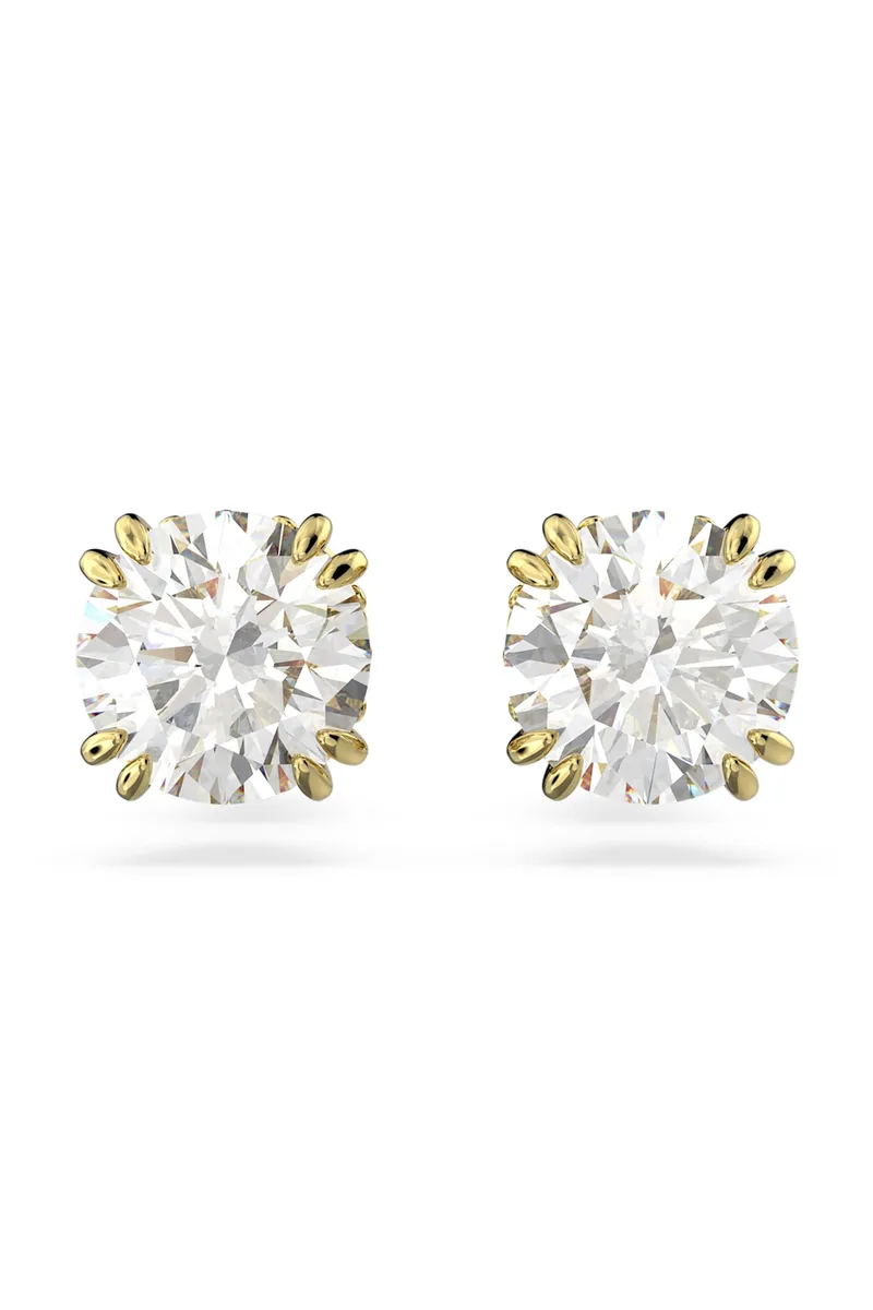 Swarovski unisex σκουλαρίκια με καρφάκι στρογγυλή κοπή, λευκά, επιμετάλλωση σε χρυσαφί τόνο "Constella" - 5642595