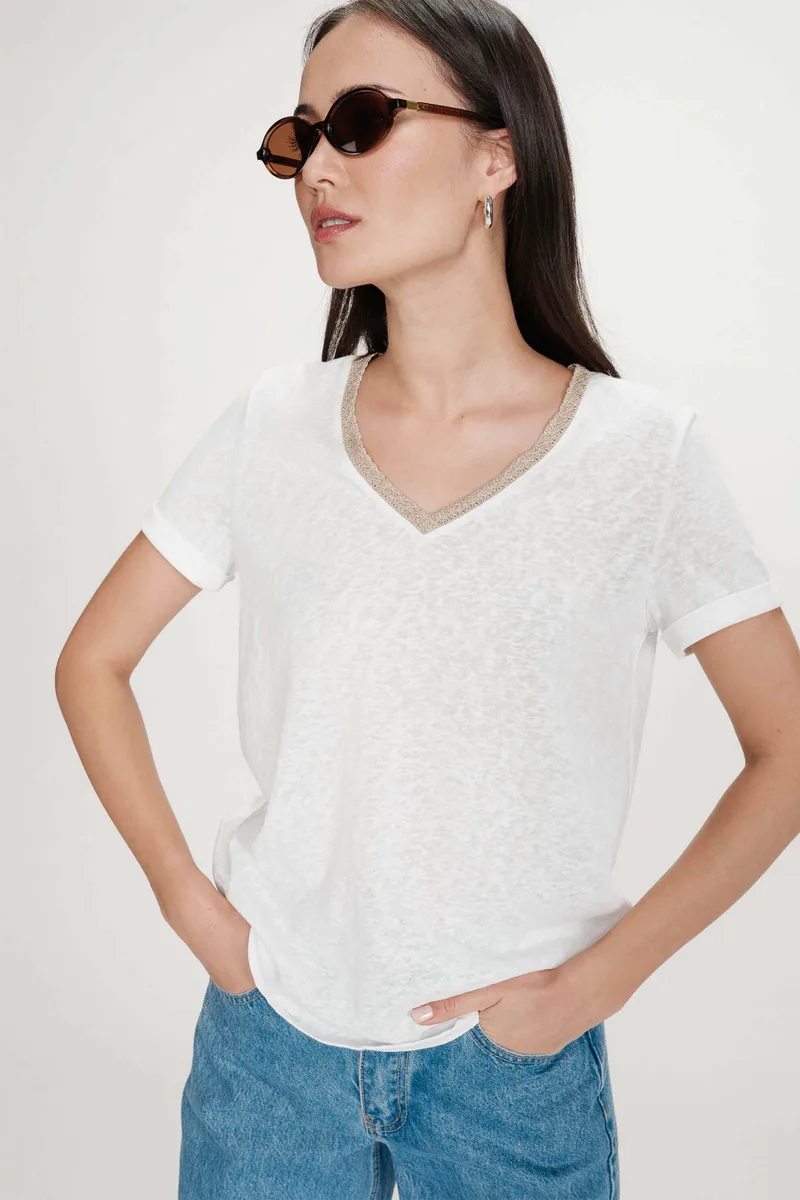 Grace & Mila γυναικείο T-shirt Regular Fit μονόχρωμο "Vasco" - VASCO/SS26 Κρέμ