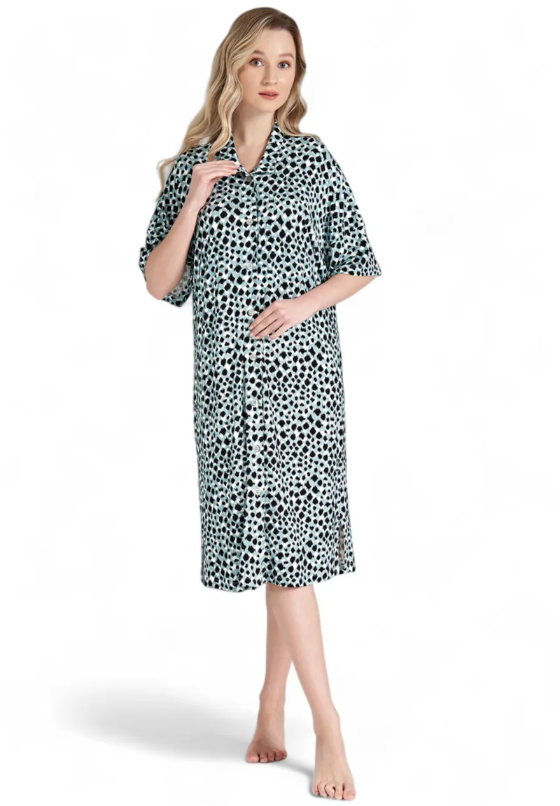 Νυχτικό γυναικείο μακρύ με κουμπιά Pijadore Animal Print PJDR1649-Πετρόλ