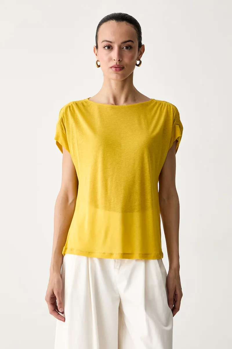 United Colors of Benetton t-shirt γυναικείο με πρόσμιξη λινού