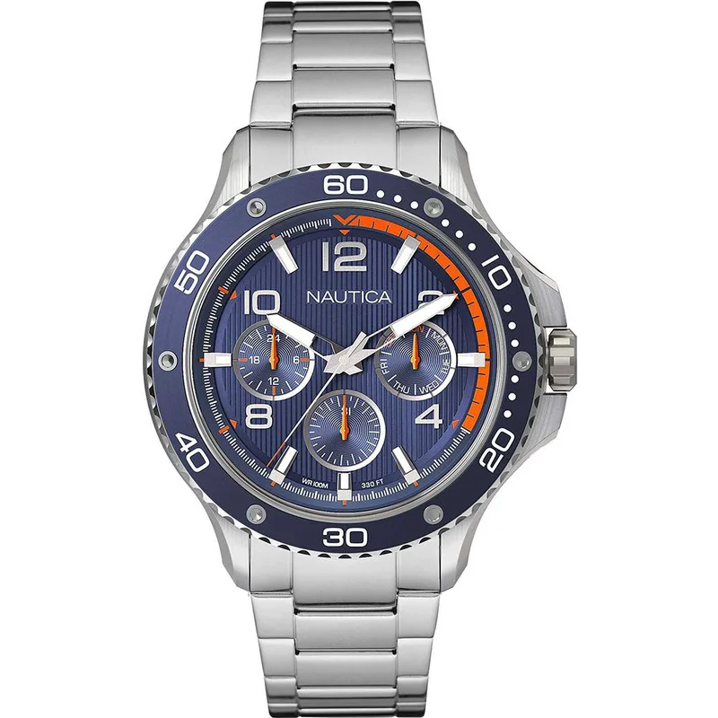Ρολόι Ανδρικό Ασημί Stainless Steel NAUTICA, Δώρο Λουρί Καουτσούκ Μπλε κωδ NAPP25006