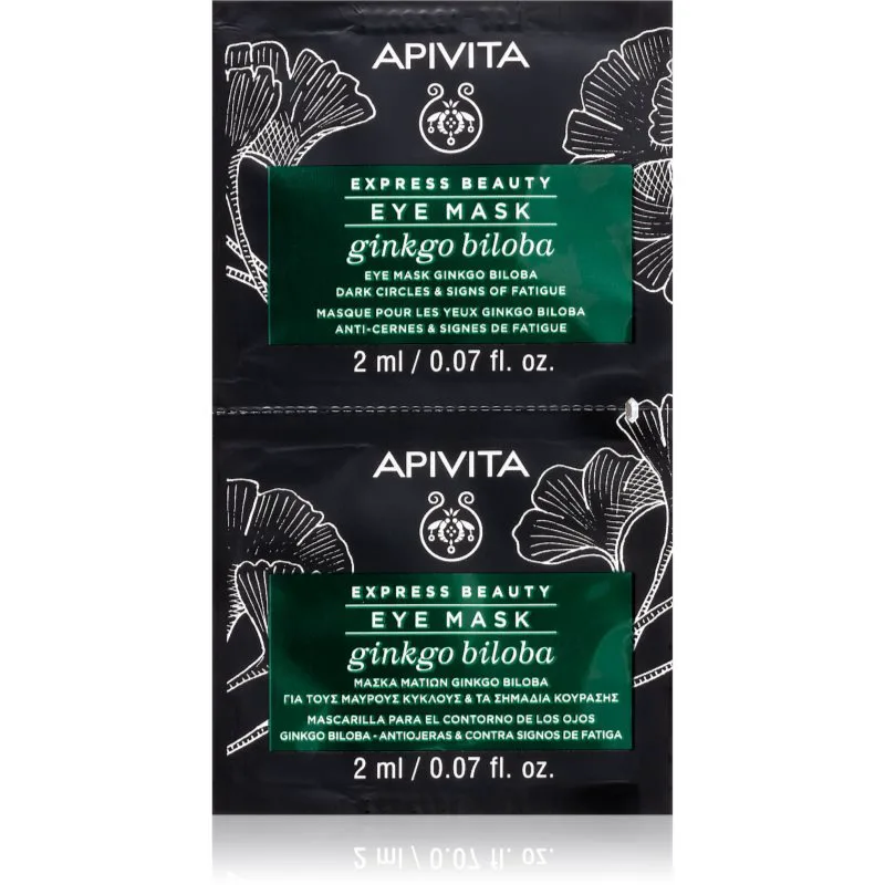Apivita Express Beauty Eye Mask Gingko Biloba μάσκα για τα μάτια για την αντιμετώπιση του πρηξίματος και των μαύρων κύκλων 2 x 2 ml
