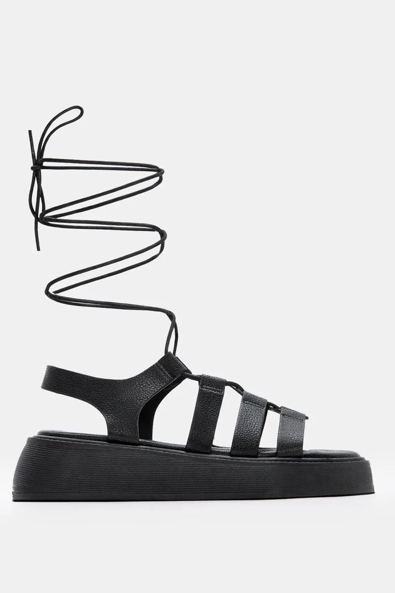LUIGI DESIGN - Σανδάλια Flatform Lace Up - Μαύρο