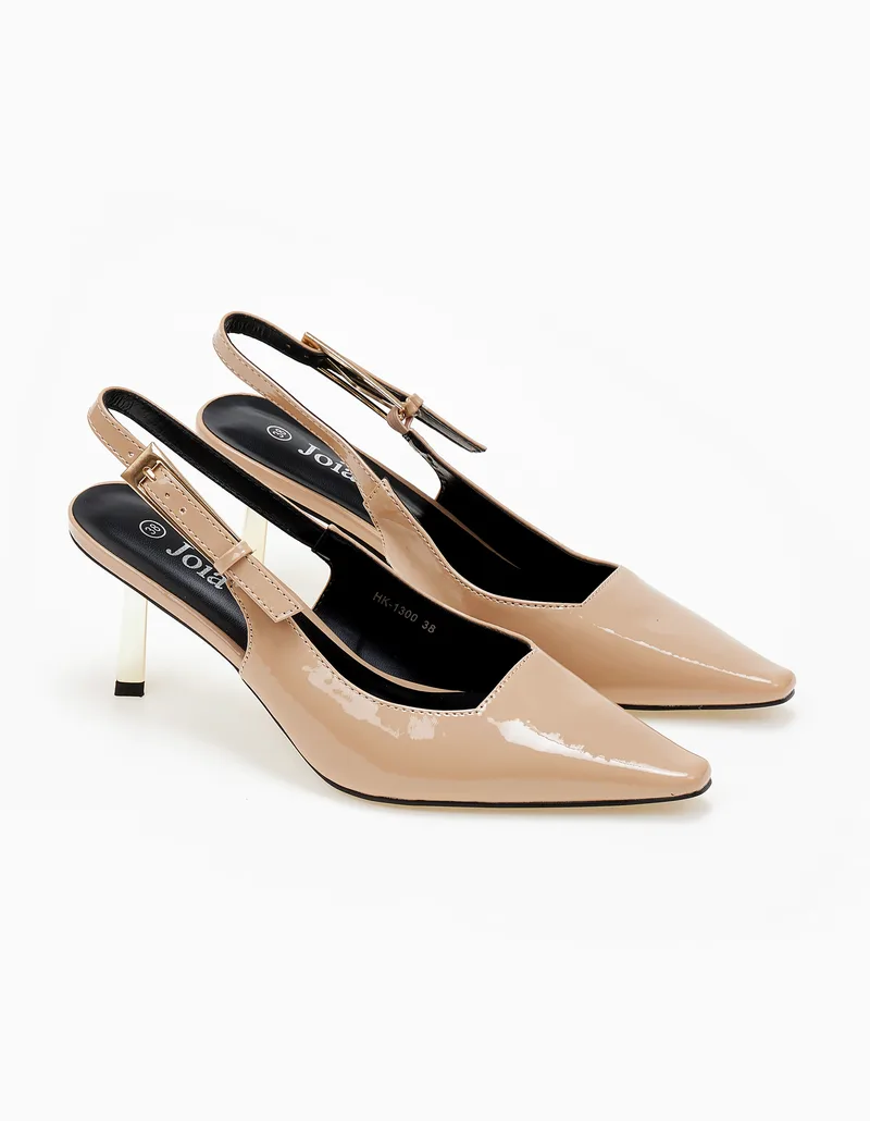 Slingback γόβες με χρυσό τακούνι - Nude