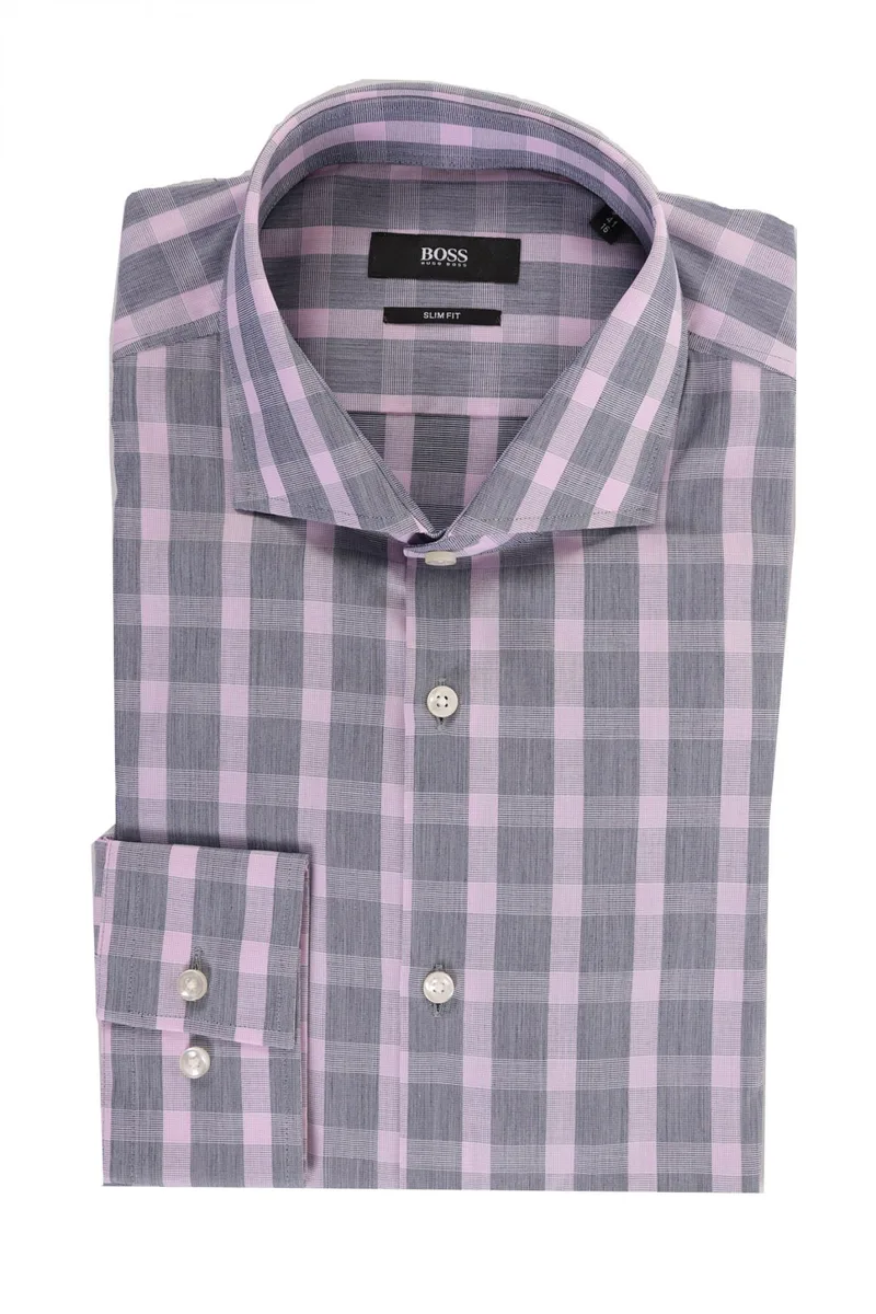 BOSS ΠΟΥΚΑΜΙΣΟ SLIM FIT ΜΕΓΑΛΟ ΚΑΡΩ JASON ΡΟΖ