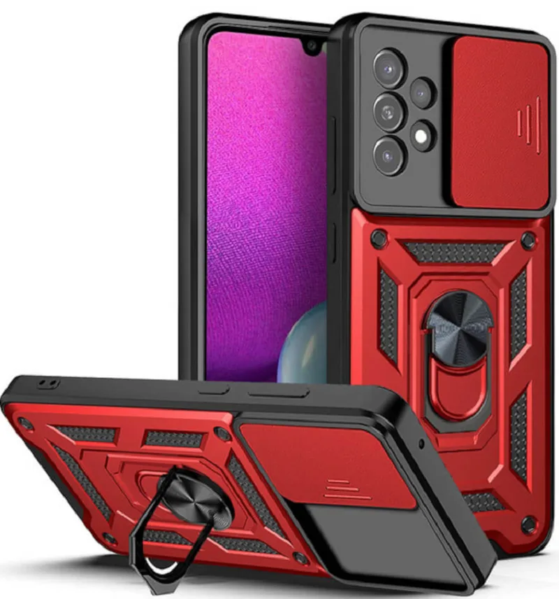 Bodycell Armor Slide - Ανθεκτική Θήκη Samsung Galaxy A23 με Κάλυμμα για την Κάμερα & Μεταλλικό Ring Holder - Red (5206015003820)