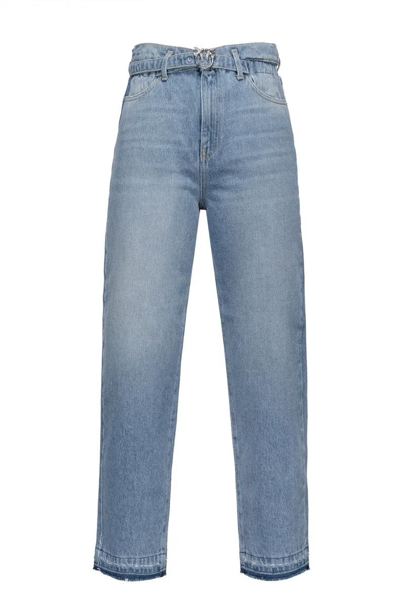 PINKO ΠΑΝΤΕΛΟΝI JEANS FLEXI MADDIE MOM ΣΟΥΡΑ ΜΕΣΗ ΖΩΝΗ ΞΕΦΤΙΑ ΜΠΛΕ