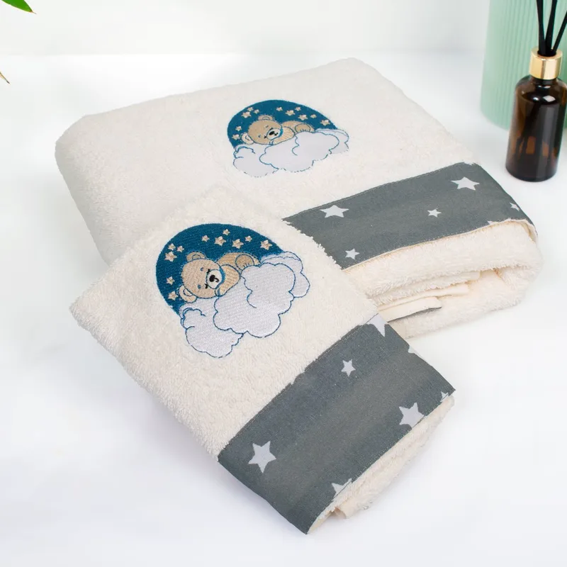 Παιδικές Πετσέτες (Σετ 2τμχ) Dimcol Cloudy Bear 177 Ecru-Grey