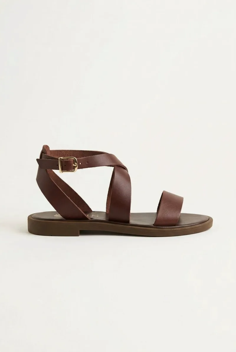 IRIS Ankle Strap Sandals Buckle Closure - 7/20 VAMOS - Dark Brown Matte