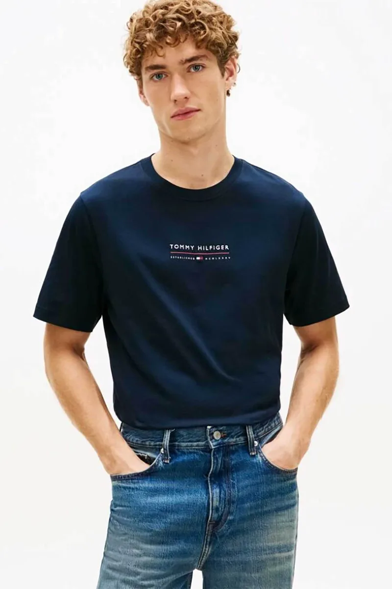 Tommy Hilfiger ανδρικό T-shirt με λογότυπο Regular Fit - MW0MW42363 Μπλε Σκούρο