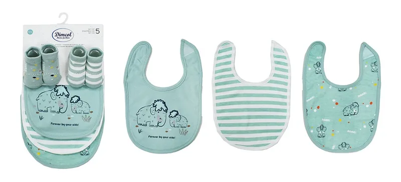 Σετ 5τμχ Σαλιάρες Interlock Και Καλτσάκια Polycotton Mammoth 26 Green Dimcol