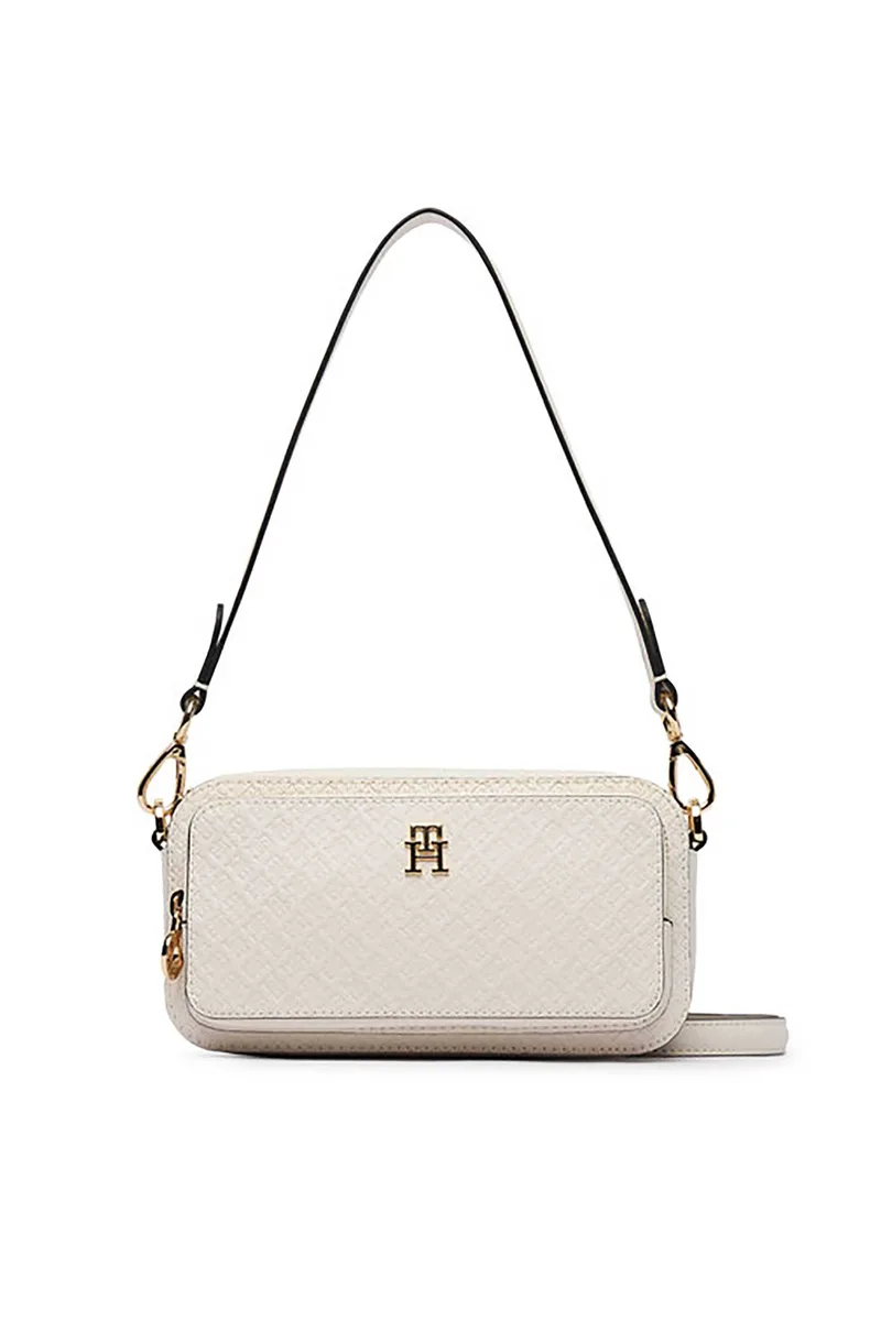 Tommy Hilfiger γυναικεία τσάντα crossbody με μεταλλικό monogram "TH Daily Camera Bag" - AW0AW18414 Εκρού