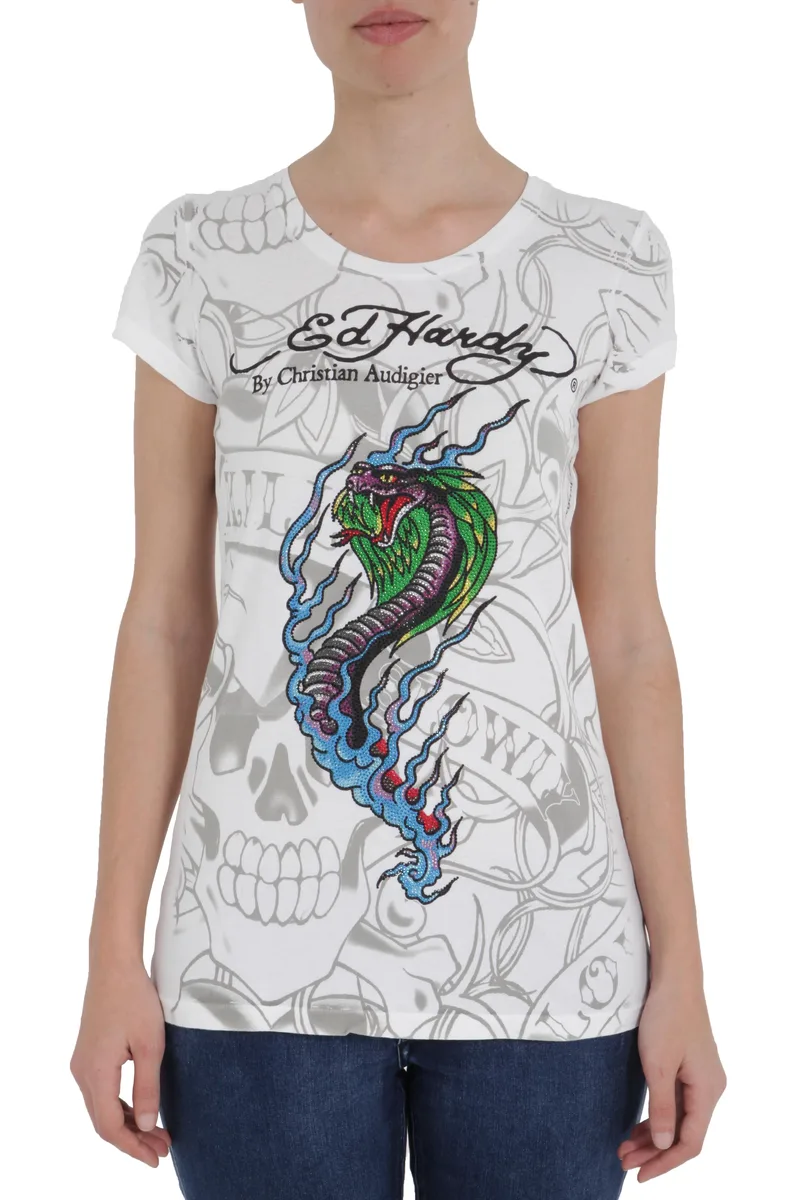 Μπλούζα Κοντομάνικη Ed Hardy Flaming Cobra A9W8FSES-WHITE-White Γυναικείο