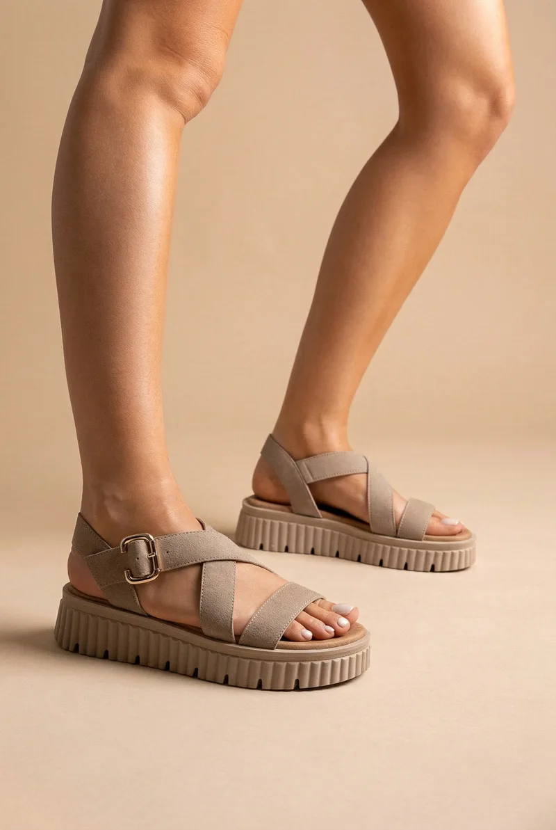 RAGAZZA Leather Flatform Sandals - 01251 - Μπεζ Suede