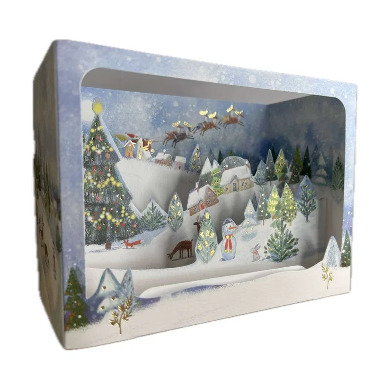 Pictura Xmas 3D Αναδυόμενη Κάρτα Κουτί Έλατο στο Xιονισμένο Χωριό PI23354