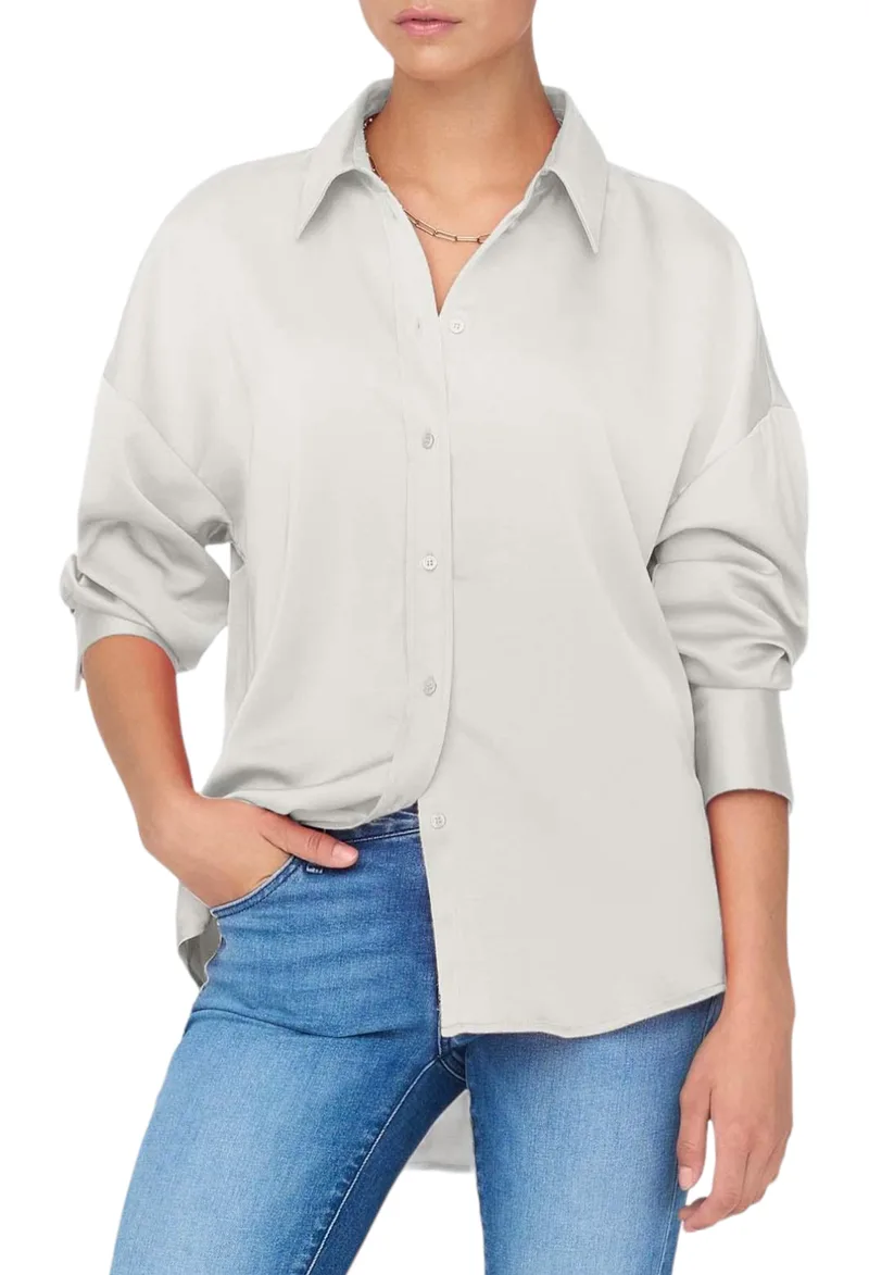 Πουκάμισο Μακρυμάνικο Only Onlmarta Oversize Satin 15303447-Cloud Dancer Γυναικείο