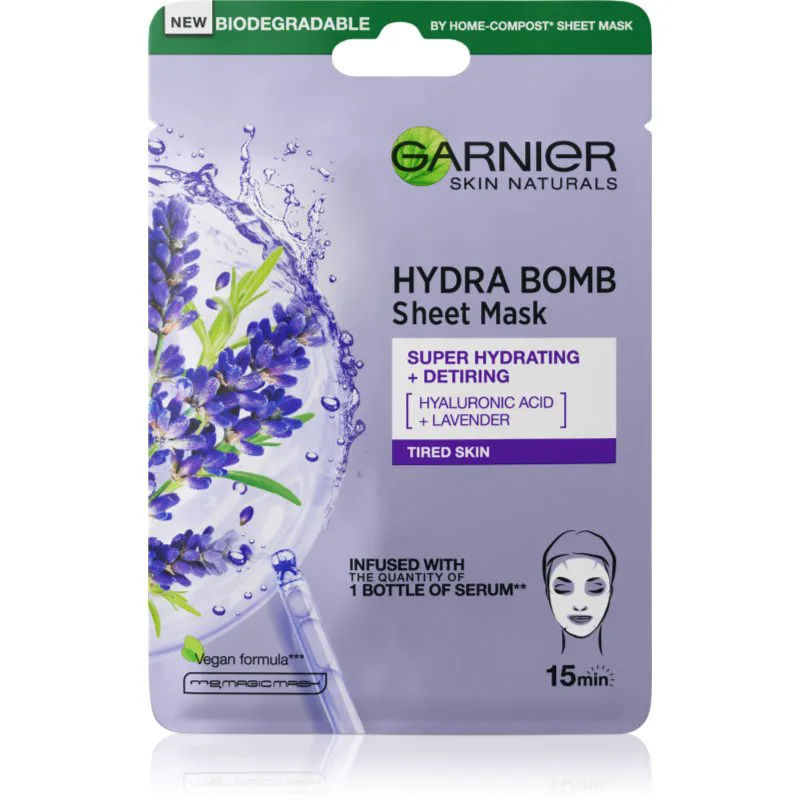 Garnier Textil Masks Hydra Bomb φύλλο μάσκας με ιδιαίτερα ενυδατική και θρεπτική επίδραση 28 γρ