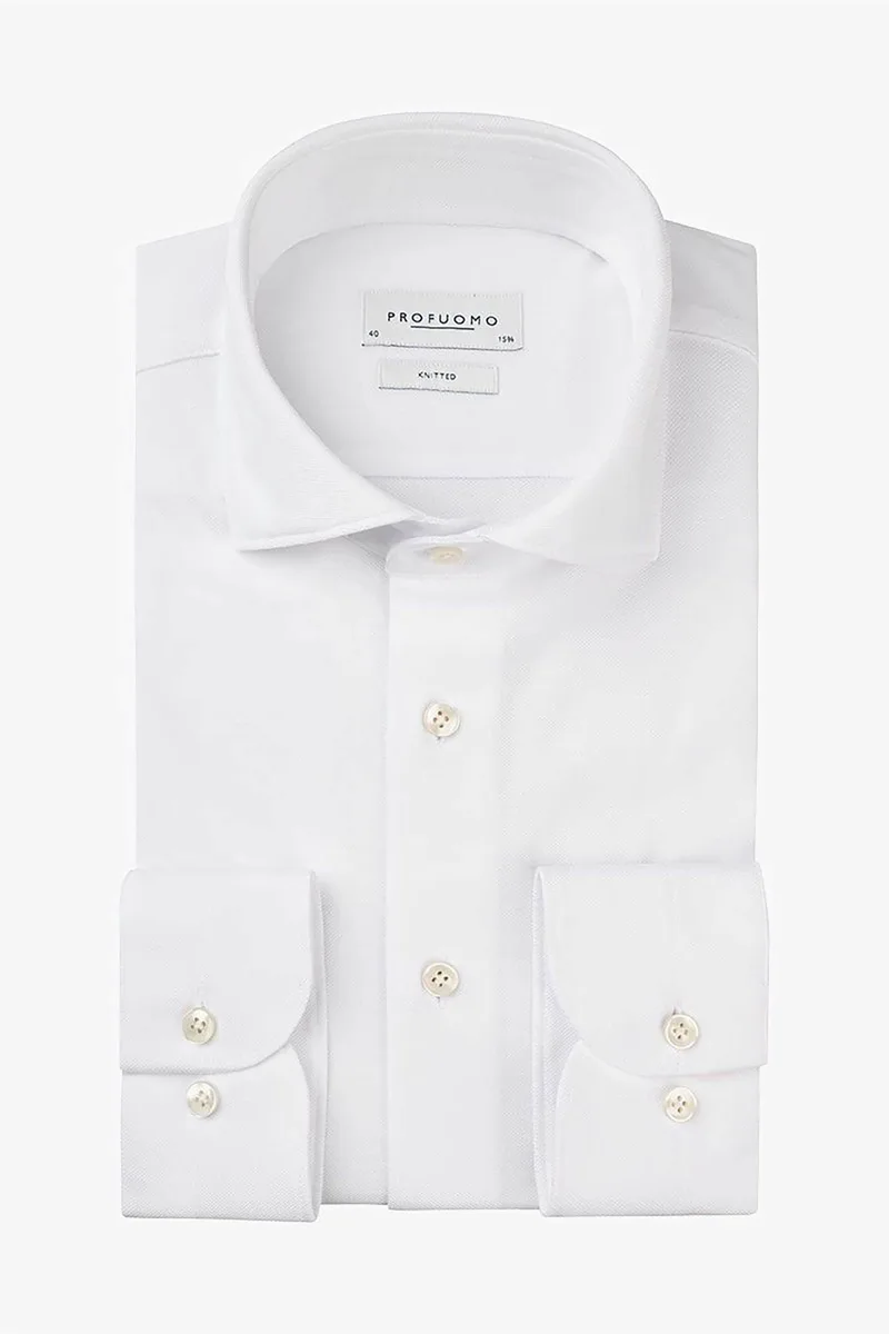Profuomo ανδρικό πουκάμισο μονόχρωμο Slim Fit "Knitted" - PP2HC10012 Λευκό